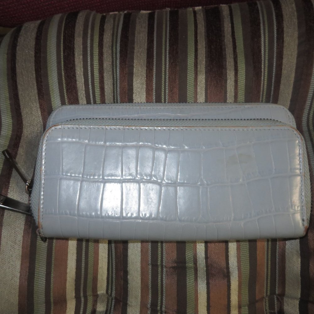 ❤️KOOBA Light Blue Croc Leather Clutch ID Wallet Wristlet